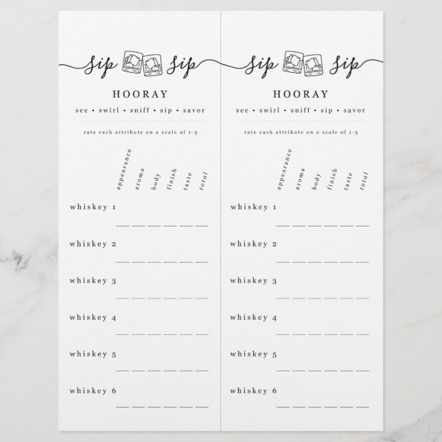 Whiskey Tasting Rating Scorecard Letterhead (Front)