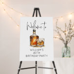 Whiskey Theme 40th Birthday Party Welcome Sign<br><div class="desc">Welcome guests to your 40th birthday celebration with this elegant whiskey-themed party sign. Featuring a sophisticated illustration of a whiskey bottle and glass, this sign adds a touch of class to any birthday party decor. Perfect for creating a warm and inviting atmosphere, this welcome sign is customizable to suit any...</div>