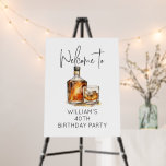 Whiskey Theme 40th Birthday Party Welcome Sign<br><div class="desc">Welcome guests to your 40th birthday celebration with this elegant whiskey-themed party sign. Featuring a sophisticated illustration of a whiskey bottle and glass, this sign adds a touch of class to any birthday party decor. Perfect for creating a warm and inviting atmosphere, this welcome sign is customizable to suit any...</div>