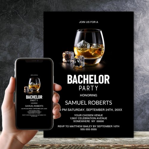 Whiskey Theme Bachelor Party Invitation