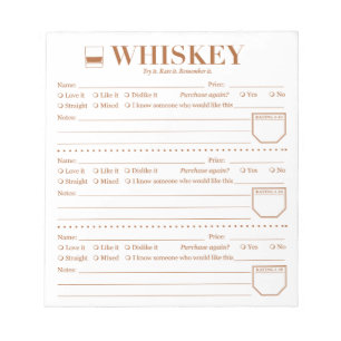 Whiskey Tracker, Whiskey Lover Drink Rating Sheet Notepad