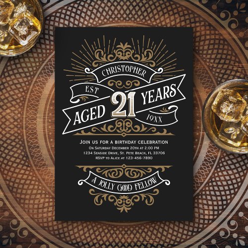 Whiskey Vintage Mens 21st Birthday Invitation