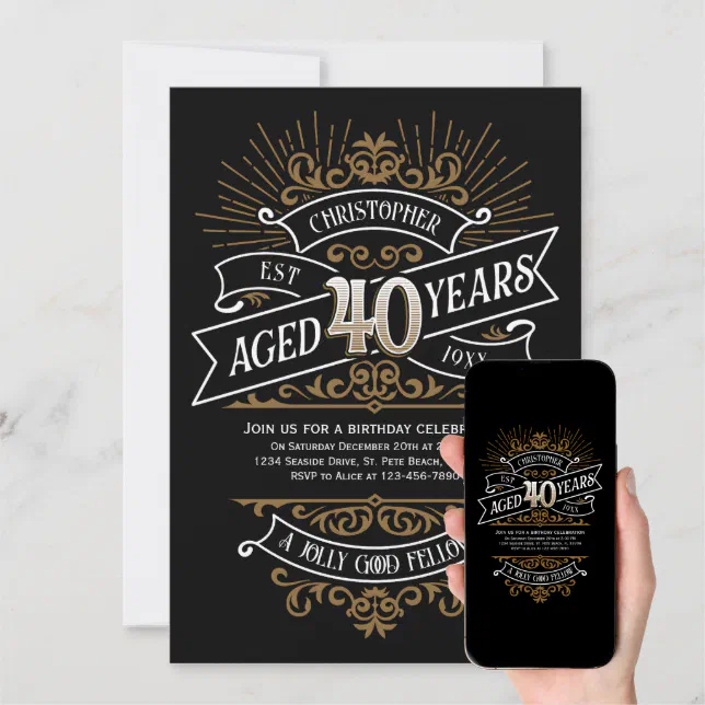 Whiskey Vintage Mens 40th Birthday Invitation | Zazzle