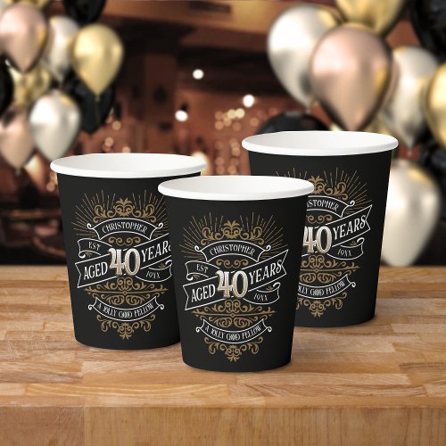 Whiskey Vintage Mens 40th Birthday Paper Cups