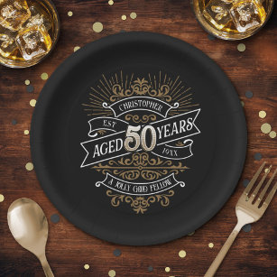 Whiskey Vintage Mens 50th Birthday Paper Plates