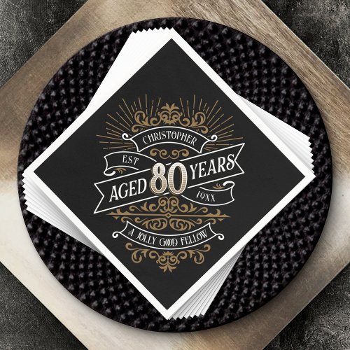 Whiskey Vintage Mens 80th Birthday Napkins