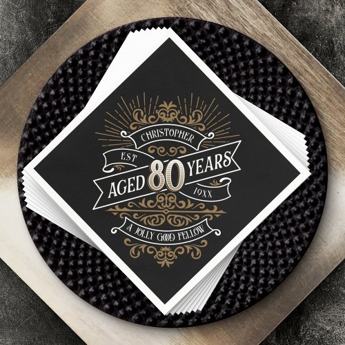 Whiskey Vintage Mens 80th Birthday Napkins