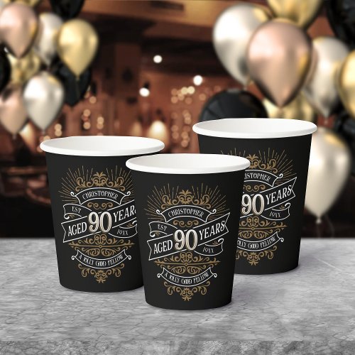 Whiskey Vintage Mens 90th Birthday Paper Cups