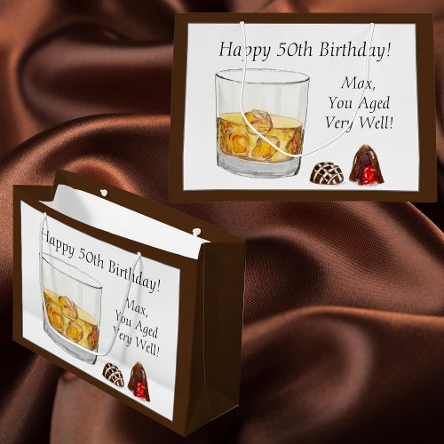 Whiskey Watercolor Chocolate Truffles Birthday  Large Gift Bag