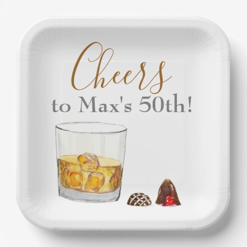 Whiskey Watercolor Chocolate Truffles Birthday  Paper Plates