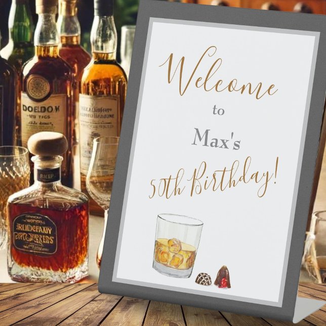 Whiskey Watercolor Chocolate Truffles Birthday   Pedestal Sign (Creator Uploaded)