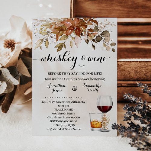 Whiskey  Wine Couples Shower Fall Wedding Invitation
