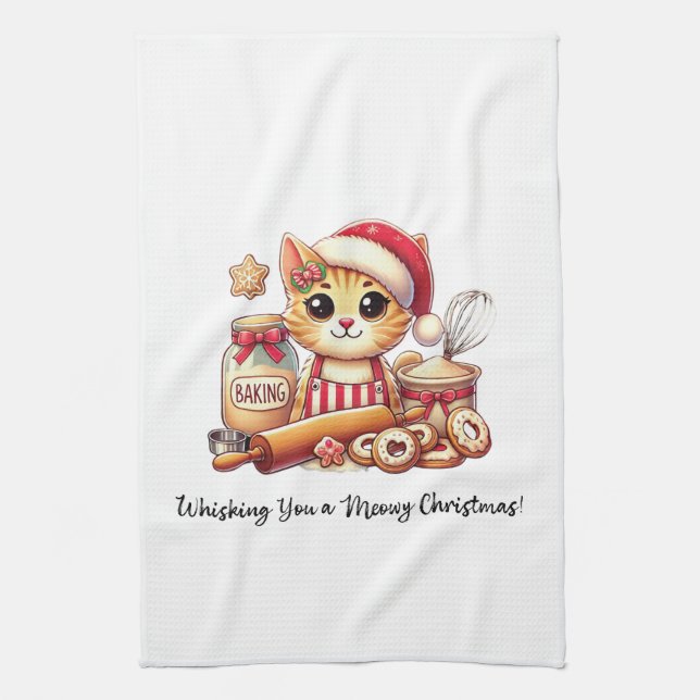Whisking you a meowy Christmas Kitchen Towel (Vertical)
