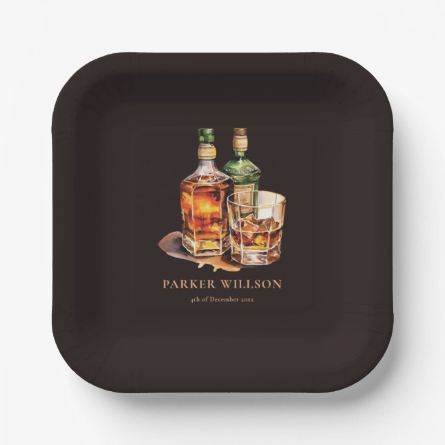 Whisky Men's Birthday Personalized Paper Plates (Front)
