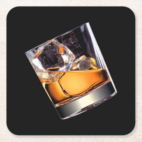 Whisky on the Rocks Square Paper Coaster