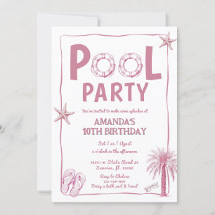 Whismical Summer Pool Party Birthday Invitation