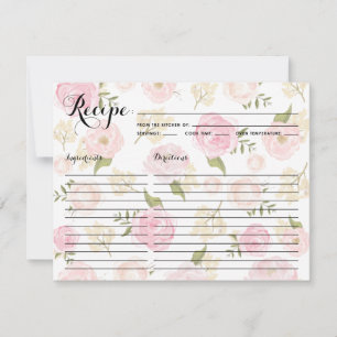 Whismical Watercolor Peonies Pattern Recipe Card