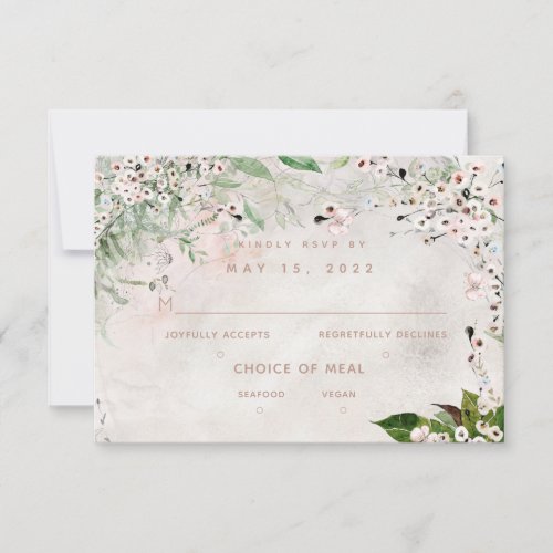 Whisper  Blush Wedding 2 Meal Choice RSVP Card