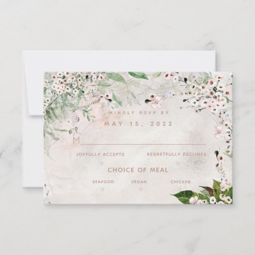 Whisper  Blush Wedding 3 Meal Choice RSVP Card