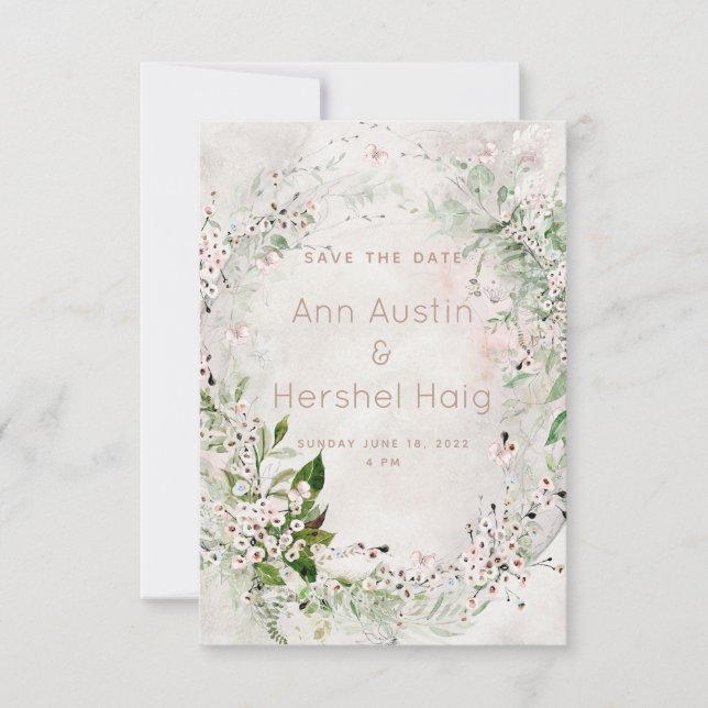Whisper & Blush Wedding Save The Date Card (Front)