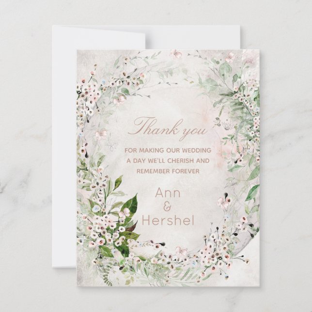 Whisper & Blush Wedding Thank You Card (Front)
