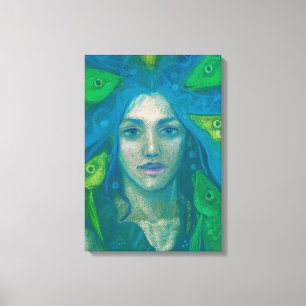 Whisper, Mermaid Fish Surreal Fantasy Art Painting Canvas Print