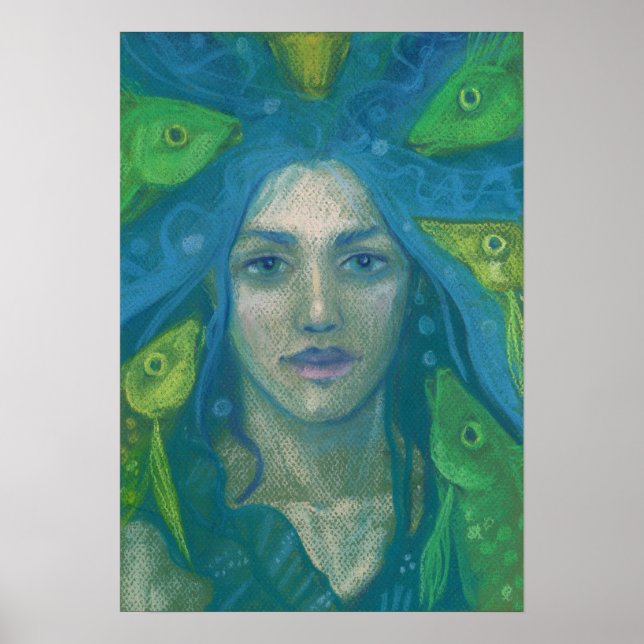 Whisper, Mermaid Fish Surreal Fantasy Art Painting Poster (Front)