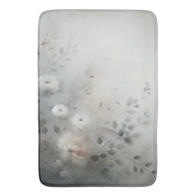 Whisper of Flowers Beautifully Muted in Watercolor Bath Mat (Front Vertical)