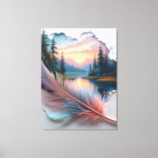 Whisper of the Wild: A Feather’s Portal to Sunset  Canvas Print