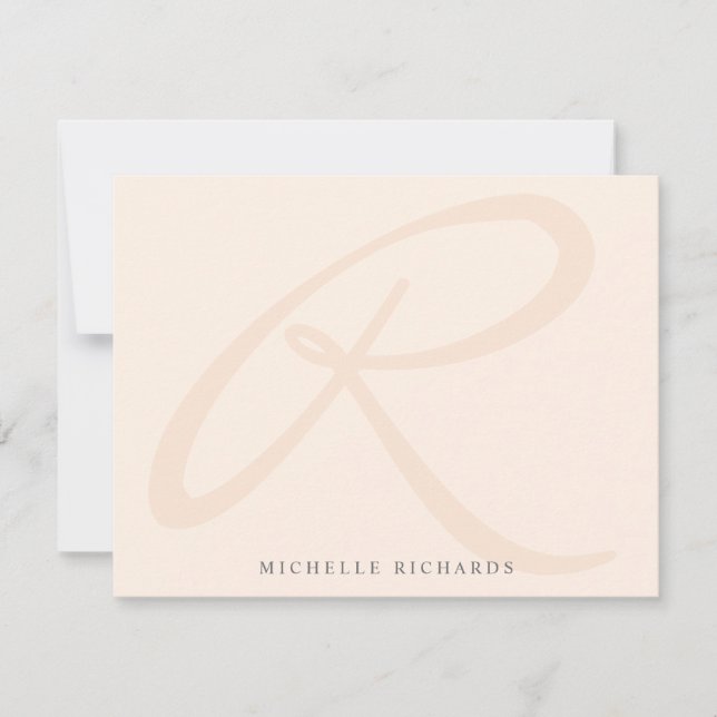Whisper Pink Elegant Minimalist Monogram and Name Note Card (Front)