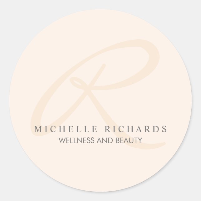 Whisper Pink Elegant Minimalist Monogram Classic Round Sticker (Front)
