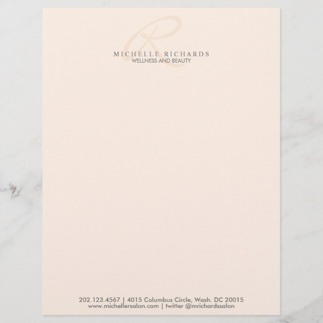 Whisper Pink Elegant Minimalist Monogram Letterhead (Front)