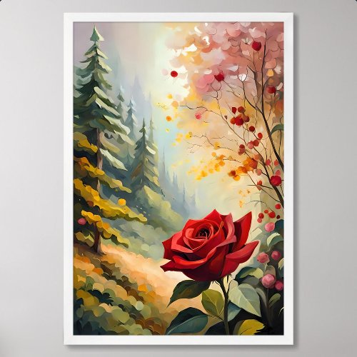 Whisper Red Rose Painting in Natural Wild Splendor Poster