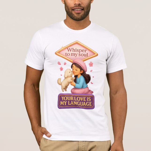 Whisper to My Soul Korean Pastel Girl with Maltese T-Shirt (Front)
