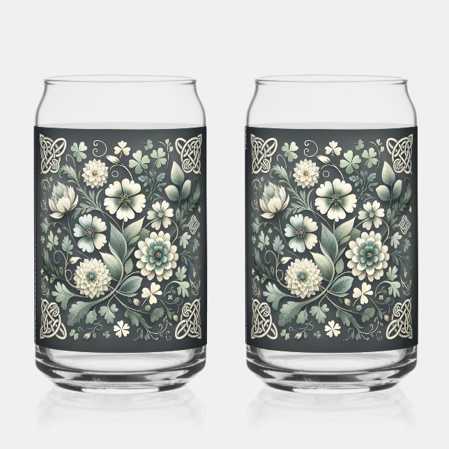 Whispered Clover Knotwork Garden Can Glass (Front)