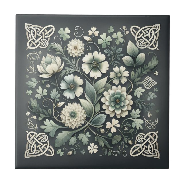 Whispered Clover Knotwork Garden Ceramic Tile (Front)