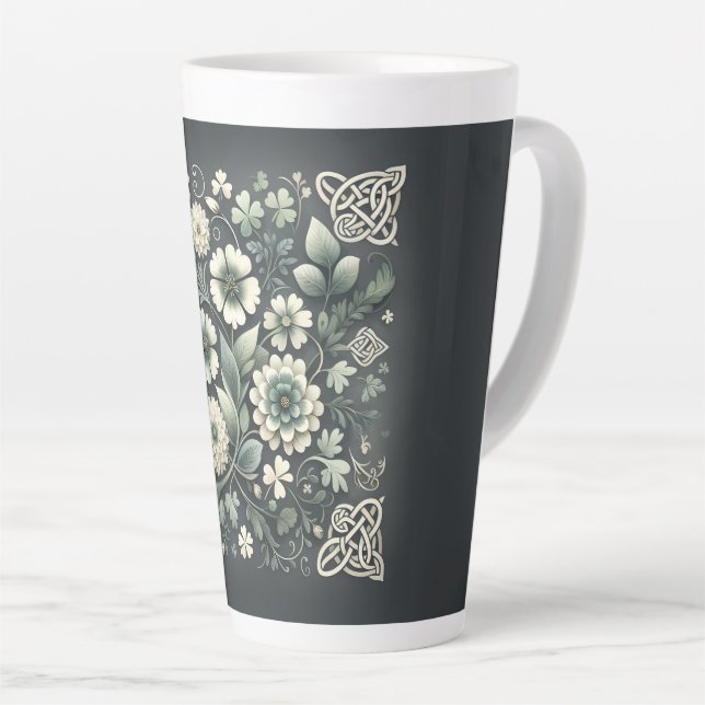 Whispered Clover Knotwork Garden Latte Mug (Right Angle)