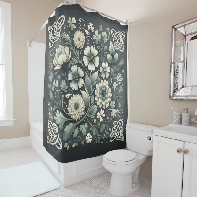 Whispered Clover Knotwork Garden Shower Curtain (In Situ)