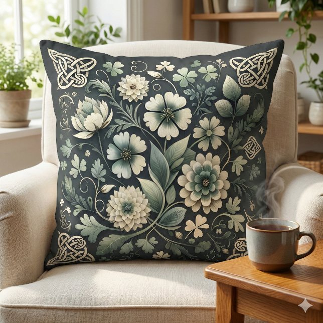 Whispered Clover Knotwork Garden Throw Pillow (Whispered Clover Knotwork Garden Throw Pillow Mockup A)