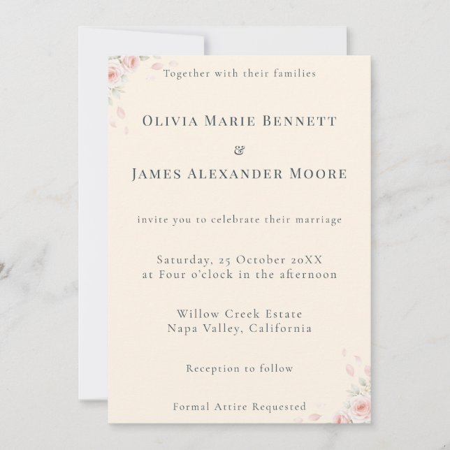 Whispered Petals Minimalist Wedding Invitation (Front)