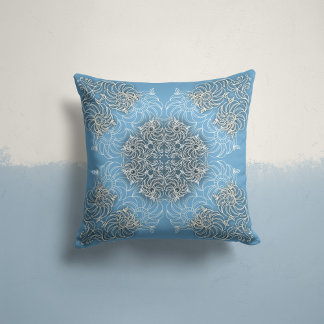 Whispering Blooms in Sky Blue Throw Pillow