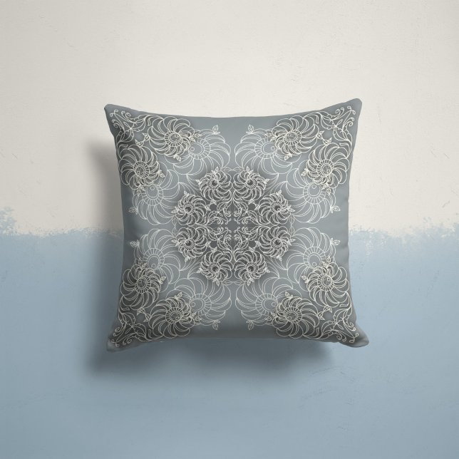 Whispering Blooms in Slate Gray Throw Pillow (Creator Uploaded)