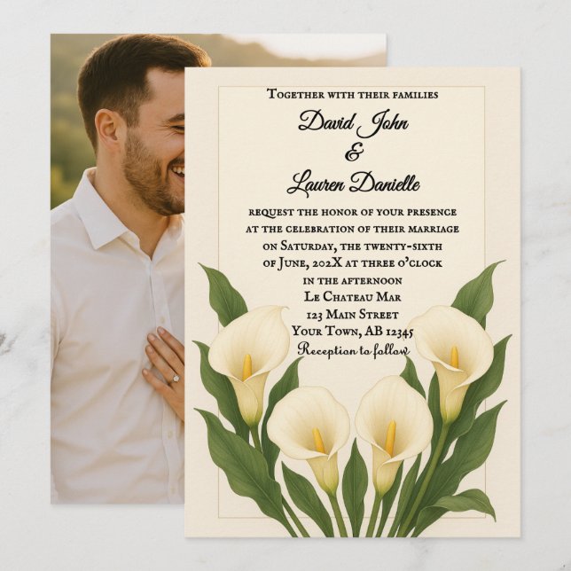 Whispering Callas Photo Wedding Invitation (Front/Back)