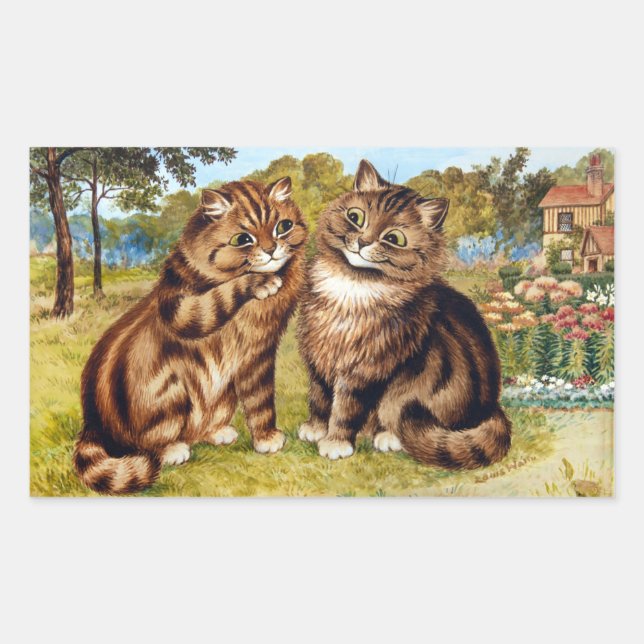 Whispering Cat, Louis Wain Rectangular Sticker (Front)