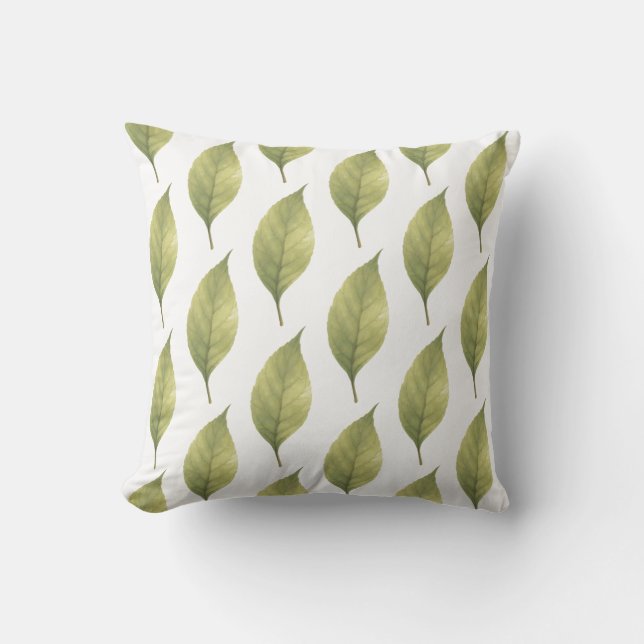 Whispering Leaves Sage Throw Pillow (Front)