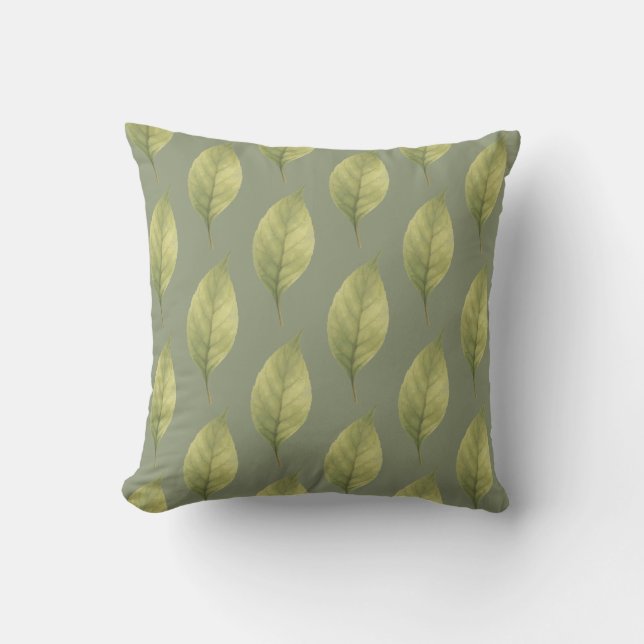 Whispering Leaves Sage Throw Pillow (Front)