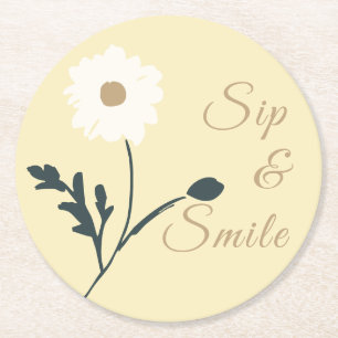 Whispering Meadow - Butter Yellow Daisy Accent Round Paper Coaster