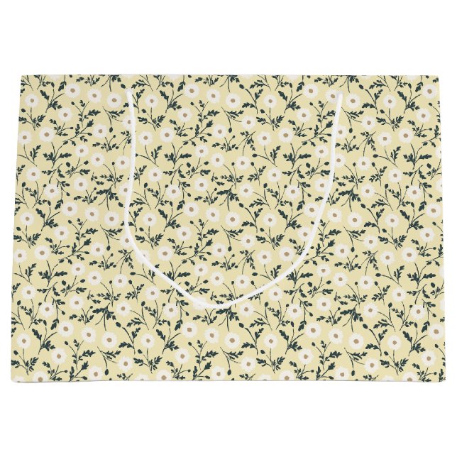Whispering Meadow - Butter Yellow Floral Pattern Large Gift Bag (Front)