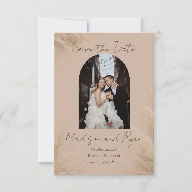 Whispering Pampas Photo Wedding Save the Date Card (Front)