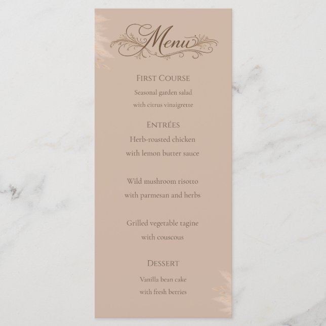 Whispering Pampas Wedding Menu Card (Front)